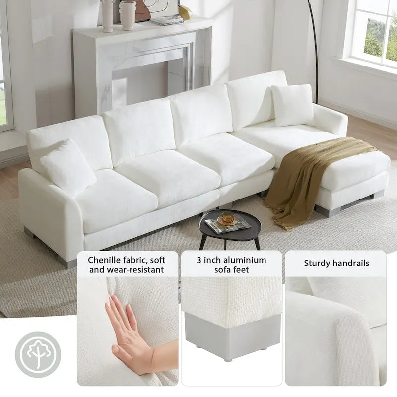 119 Spacious L-Shaped 5-Seater Sectional Sofa with Chaise Lounge and 2 Decorative Pillows for Living Room