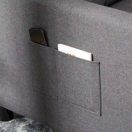 Dark Grey Polyester Single Convertible Sofa Bed with Adjustable Back