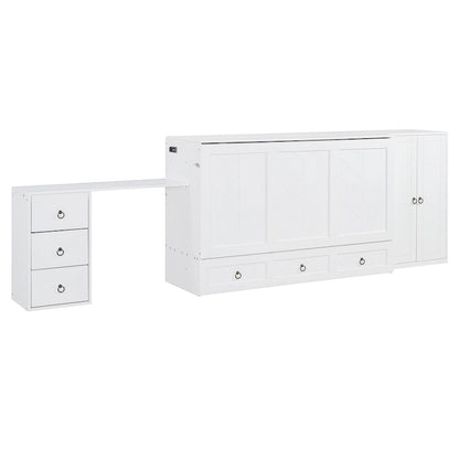 Queen Size Murphy Bed with USB Port, Large Drawer, and Desk