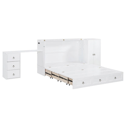 Queen Size Murphy Bed with USB Port, Large Drawer, and Desk