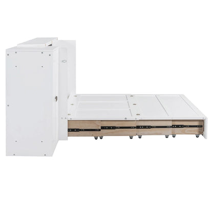 Queen Size Murphy Bed with USB Port, Large Drawer, and Desk