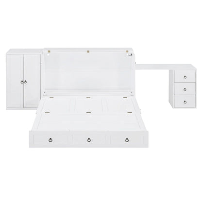 Queen Size Murphy Bed with USB Port, Large Drawer, and Desk