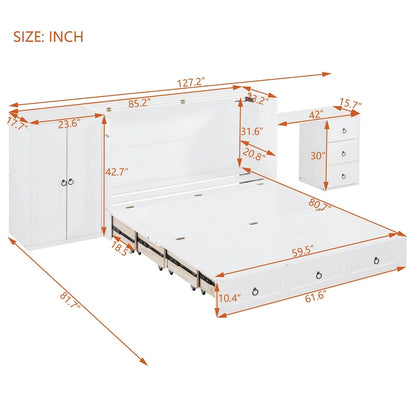 Queen Size Murphy Bed with USB Port, Large Drawer, and Desk
