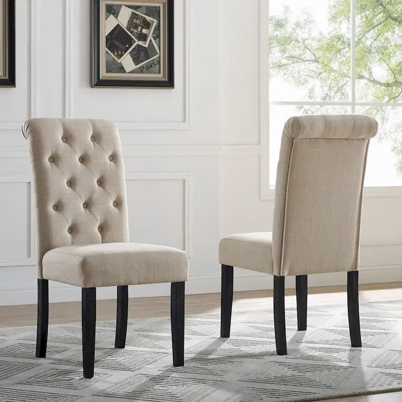 Classic Style Dining Set with Rectangular Table and Button Tufted Upholstered Chairs