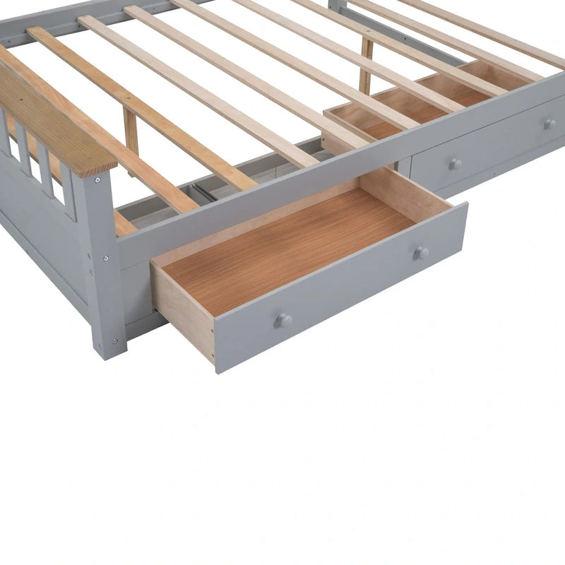 Queen Wooden Platform Bed with Drawers, Headboard, and Footboard