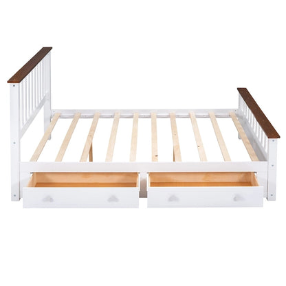 Queen Wooden Platform Bed with Drawers, Headboard, and Footboard