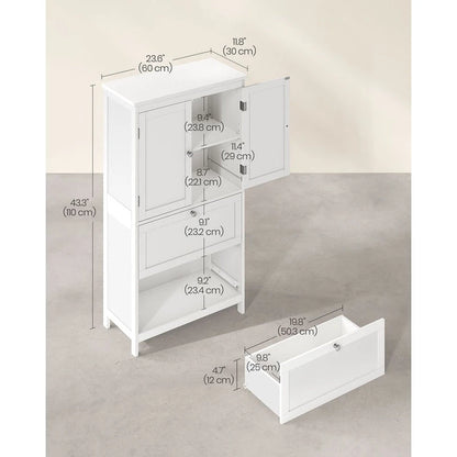 Modern Tall Freestanding Bathroom Storage Cabinet with 2 Drawers and Adjustable Shelf - 11.8D x 23.6W x 43.3H