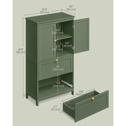 Modern Tall Freestanding Bathroom Storage Cabinet with 2 Drawers and Adjustable Shelf - 11.8D x 23.6W x 43.3H