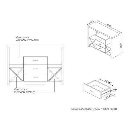 Furniture of America Mystal Industrial Concrete-like 3-drawer Buffet