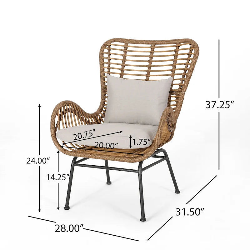 Chalet Outdoor Modern Boho Wicker Chat Set with Ottomans by Christopher Knight Home