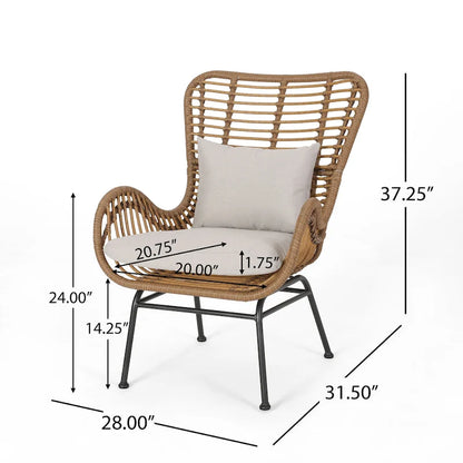 Chalet Outdoor Modern Boho Wicker Chat Set with Ottomans by Christopher Knight Home