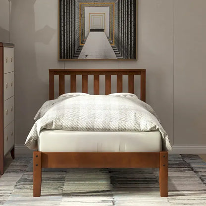 Wood Platform Bed With Headboard/Wood Slat Support.Twin (Walnut)