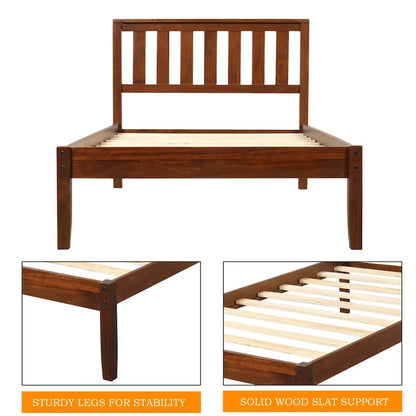 Wood Platform Bed With Headboard/Wood Slat Support.Twin (Walnut)