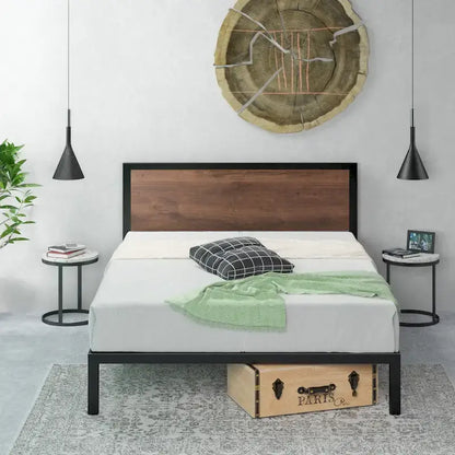 Priage by ZINUS Black and Brown Metal Platform Bed Frame