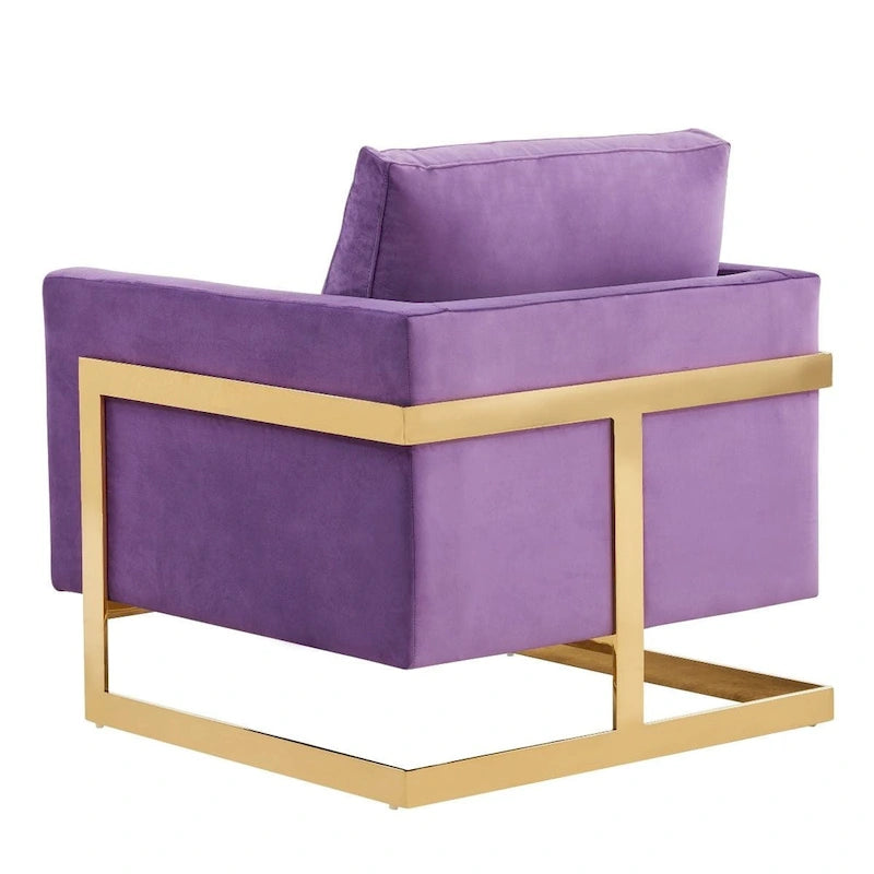 LeisureMod Lincoln Mid-Century Velvet Accent Arm Chair With Gold Frame - 34