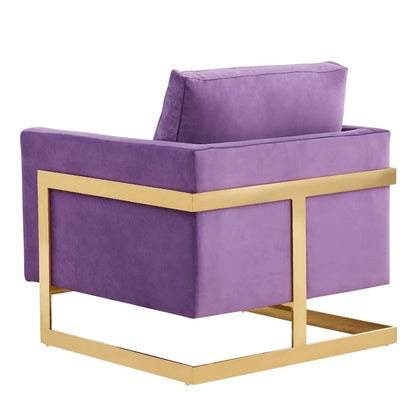 LeisureMod Lincoln Mid-Century Velvet Accent Arm Chair With Gold Frame - 34