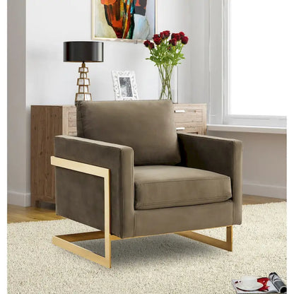 LeisureMod Lincoln Mid-Century Velvet Accent Arm Chair With Gold Frame - 34