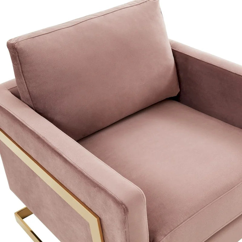 LeisureMod Lincoln Mid-Century Velvet Accent Arm Chair With Gold Frame - 34