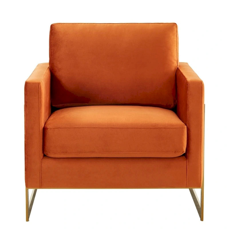 LeisureMod Lincoln Mid-Century Velvet Accent Arm Chair With Gold Frame - 34