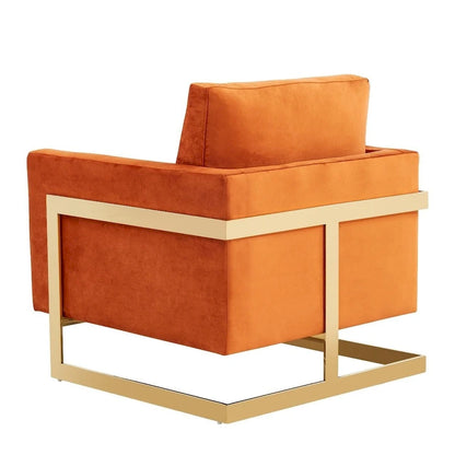 LeisureMod Lincoln Mid-Century Velvet Accent Arm Chair With Gold Frame - 34