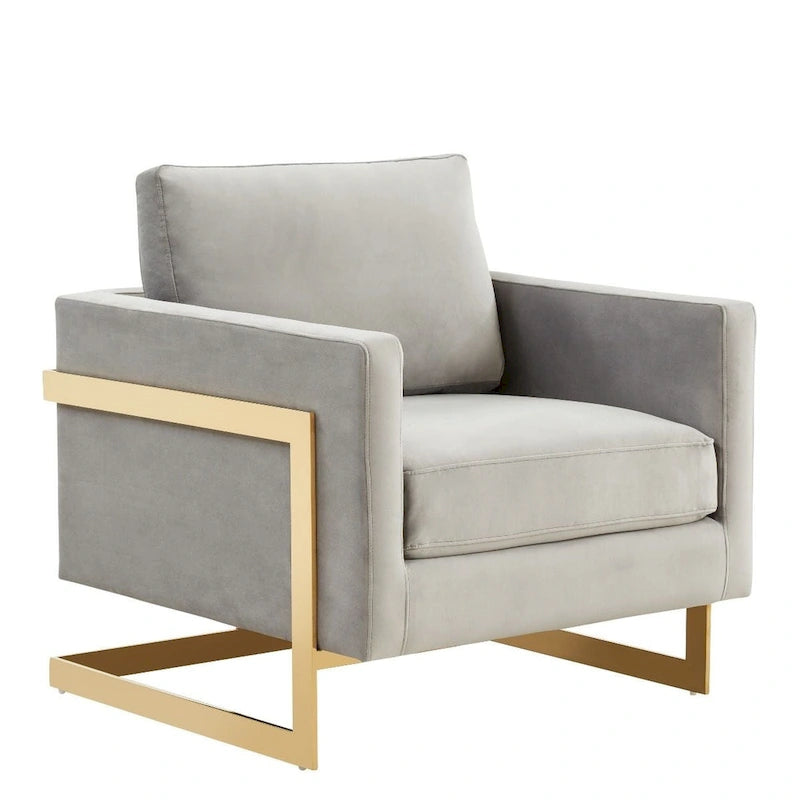 LeisureMod Lincoln Mid-Century Velvet Accent Arm Chair With Gold Frame - 34