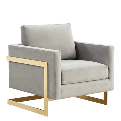 LeisureMod Lincoln Mid-Century Velvet Accent Arm Chair With Gold Frame - 34