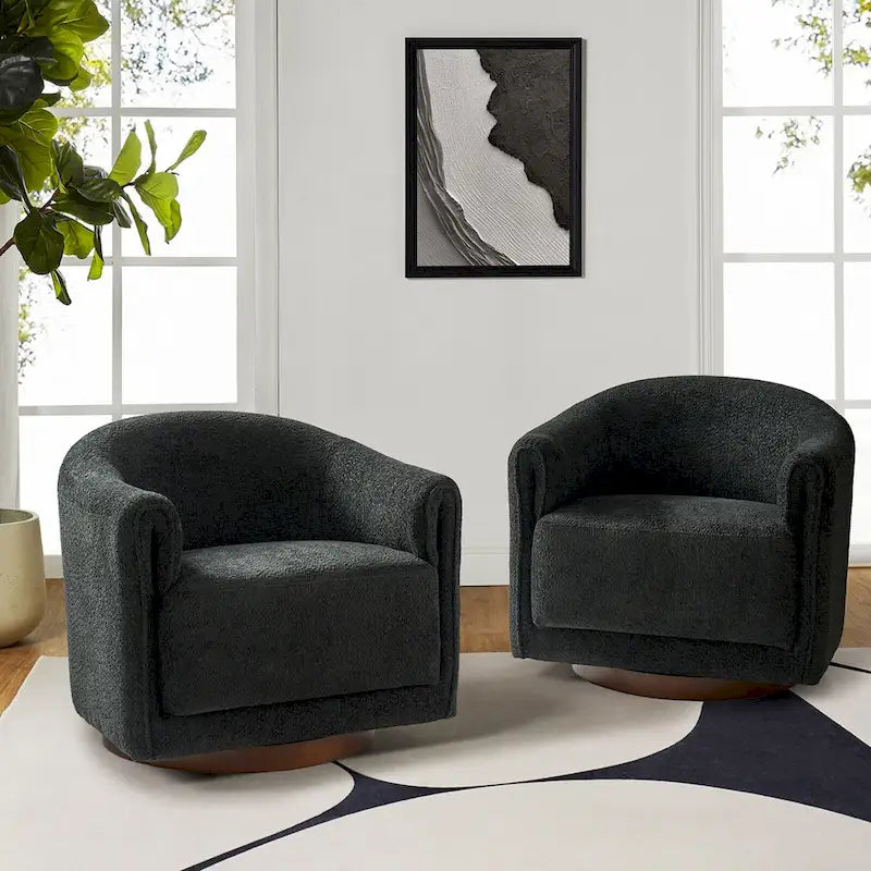 Jeffrey Transitional Comfortable Upholstered Swivel Chair Set of 2 by HULALA HOME