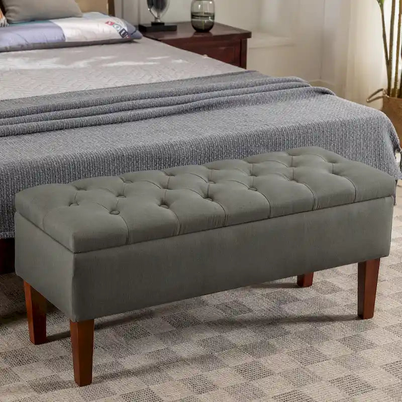 Porthos Home Ugo Fabric Storage Ottoman Bench with Rubberwood Legs