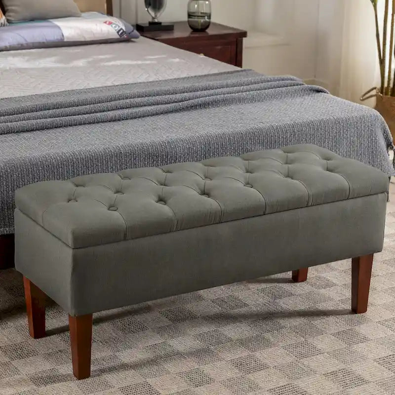 Porthos Home Ugo Fabric Storage Ottoman Bench with Rubberwood Legs