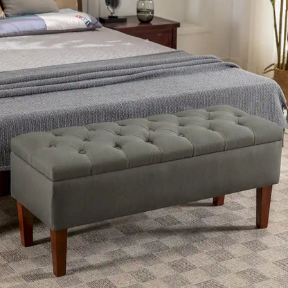 Porthos Home Ugo Fabric Storage Ottoman Bench with Rubberwood Legs