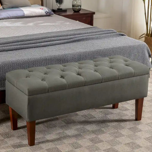 Porthos Home Ugo Fabric Storage Ottoman Bench with Rubberwood Legs