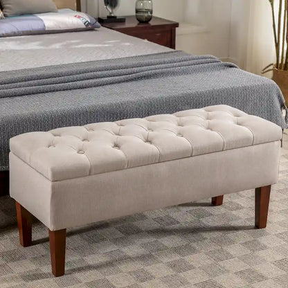 Porthos Home Ugo Fabric Storage Ottoman Bench with Rubberwood Legs