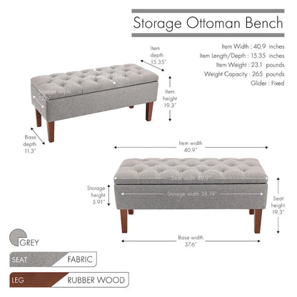 Porthos Home Ugo Fabric Storage Ottoman Bench with Rubberwood Legs