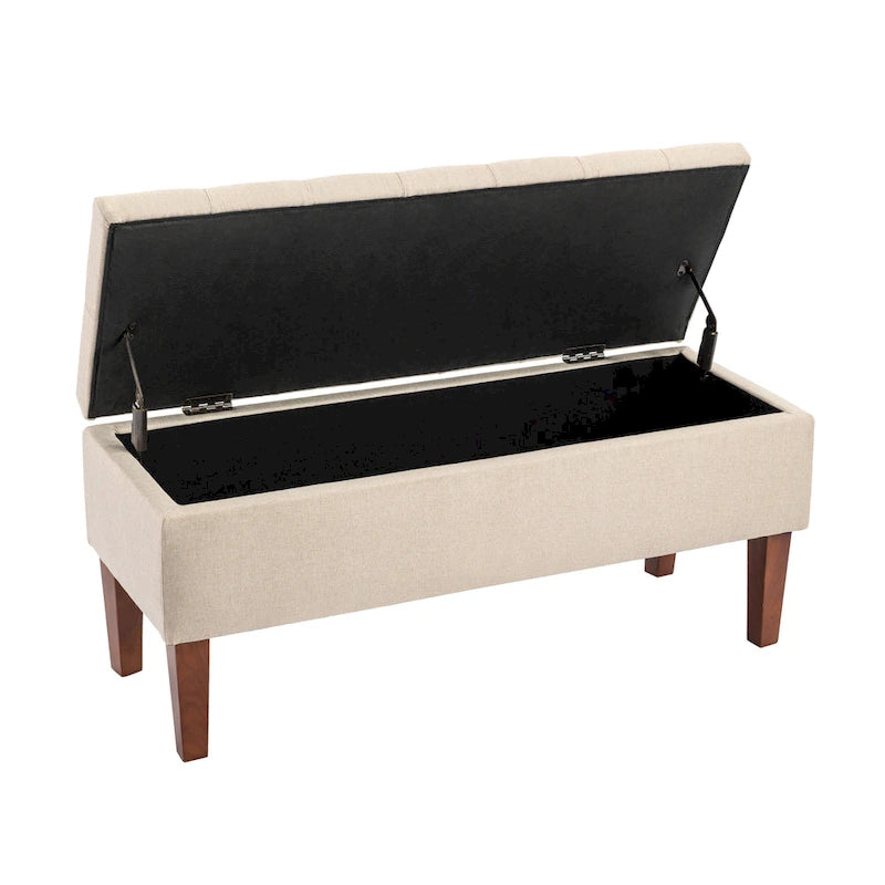 Porthos Home Ugo Fabric Storage Ottoman Bench with Rubberwood Legs