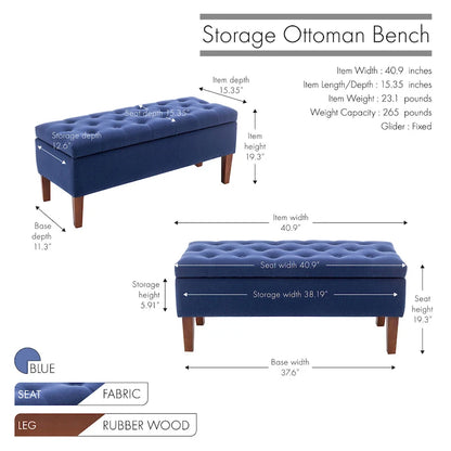 Porthos Home Ugo Fabric Storage Ottoman Bench with Rubberwood Legs