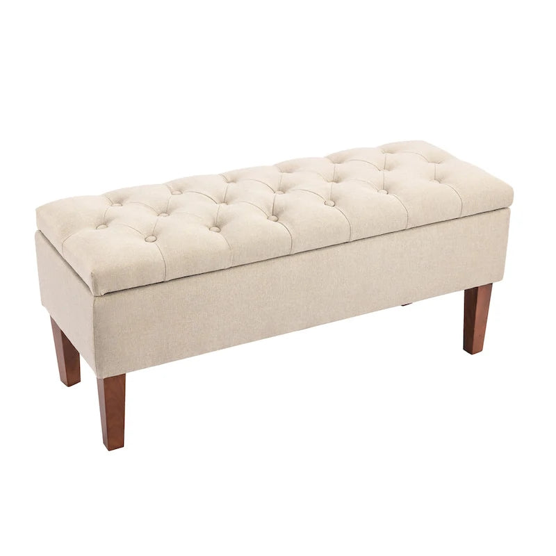 Porthos Home Ugo Fabric Storage Ottoman Bench with Rubberwood Legs
