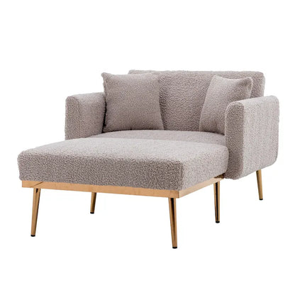 Teddy Fabric Upholstered Living Room Sleeper Sofa Chair With Rose Golden feet