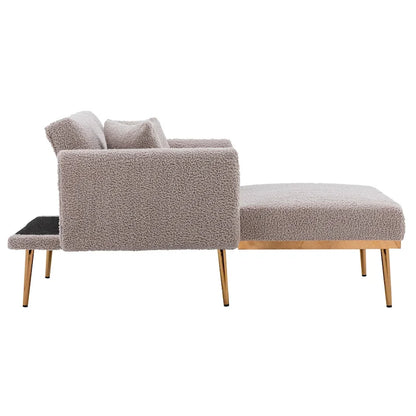 Teddy Fabric Upholstered Living Room Sleeper Sofa Chair With Rose Golden feet