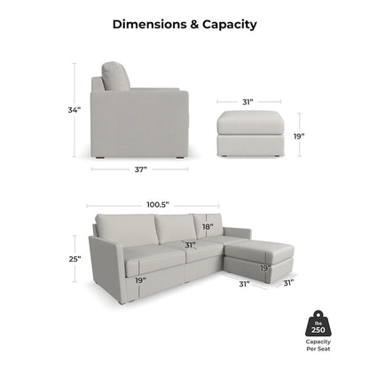 Flex 99 Upholstered Modular Sofa with Bumper Ottoman - 101 x 35 x 37