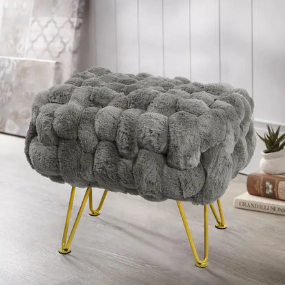 Soft Fauxfur Pouf Stool Ottoman Fuzzy Entryway Bench Seat 27x20x19