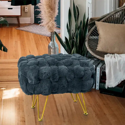 Soft Fauxfur Pouf Stool Ottoman Fuzzy Entryway Bench Seat 27x20x19