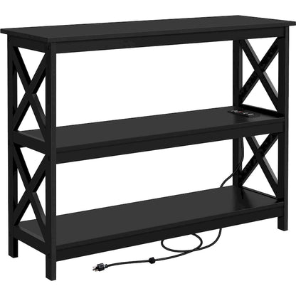 Yaheetech 3-Tier Wooden Console Table with Power Outlet Sofa Side Table