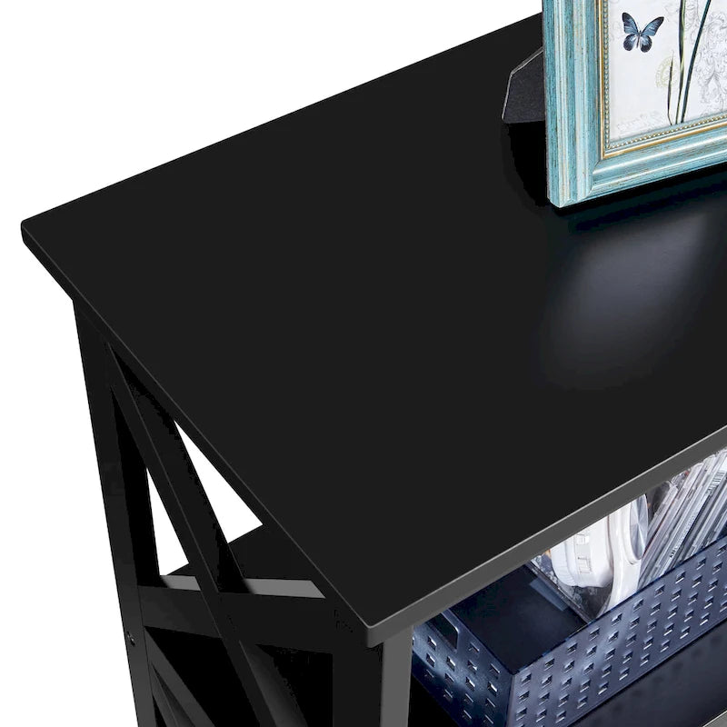 Yaheetech 3-Tier Wooden Console Table with Power Outlet Sofa Side Table