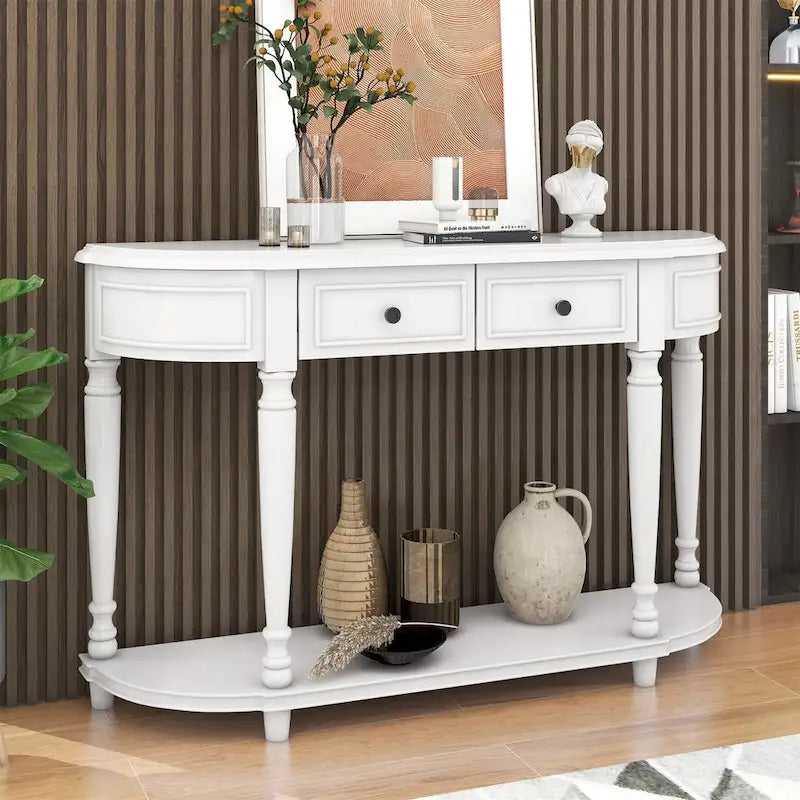 Retro Circular Curved Design Console Table with Open Style Shelf