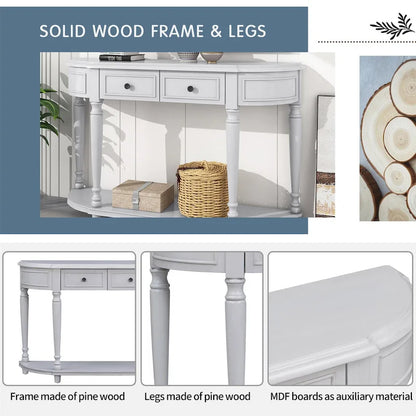 Retro Circular Curved Design Console Table with Open Style Shelf