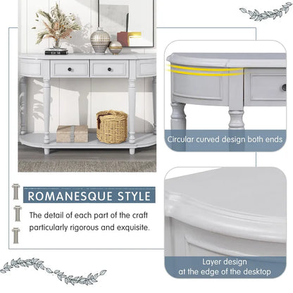 Retro Circular Curved Design Console Table with Open Style Shelf