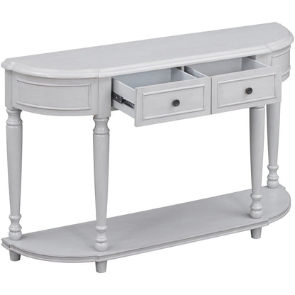 Retro Circular Curved Design Console Table with Open Style Shelf