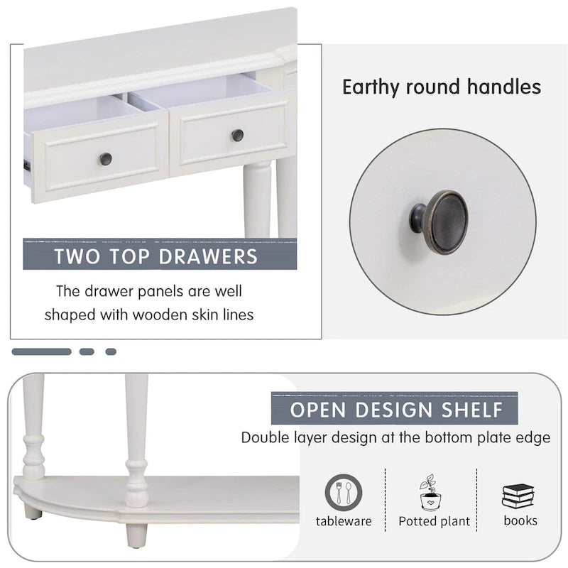 Retro Circular Curved Design Console Table with Open Style Shelf