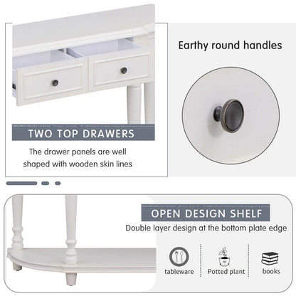 Retro Circular Curved Design Console Table with Open Style Shelf