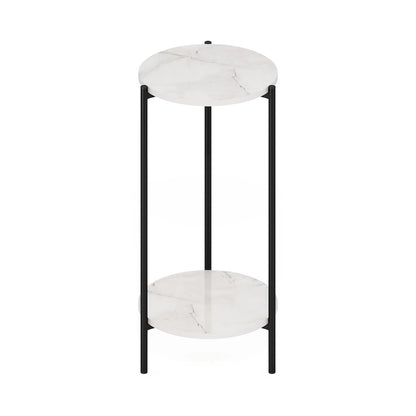 Furinno Besi 2-Tier Modern Tall Round Side End Table with Sturdy Metal Legs, Americano